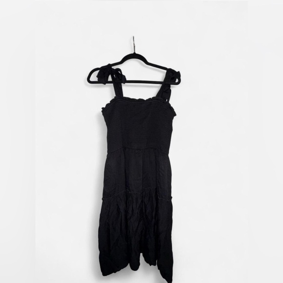 Black Smocked Tiered Mini Sundress - Picture 1 of 5